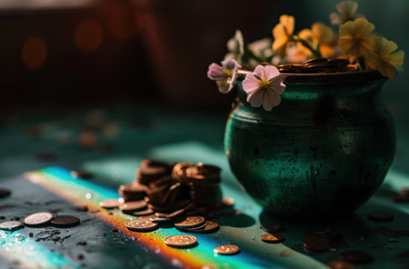 green shamrock hat and sparkly green accessories.の素材