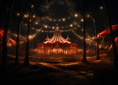 image of the lightpulled circus at nighttime.の素材