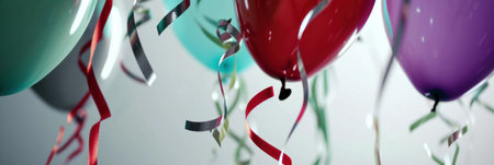 a colorful balloon with green ribbon and blue ribbon.の素材