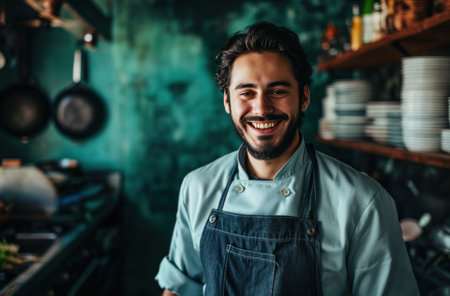 a young smiling chef a businessman.の素材