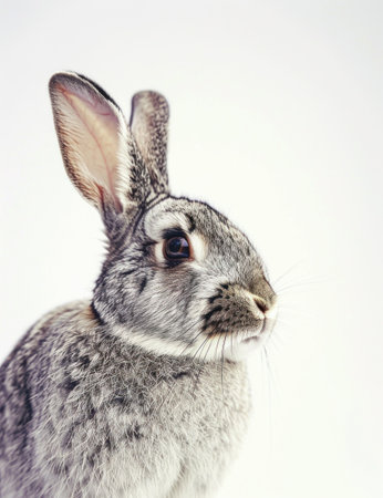 an image of a gray rabbit on white background, silver and brown.の素材