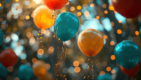 colorful balloons floating above a background.の素材