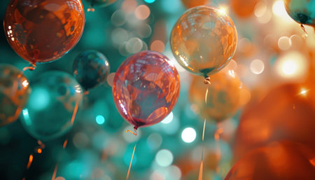 colorful balloons floating above a background.の素材