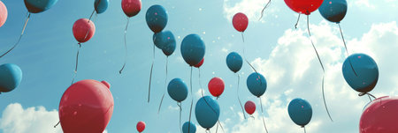 bright colored balloons floating in the sky.の素材
