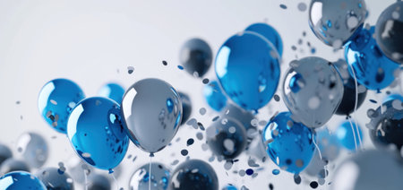 blue and gray balloons floating on a white background.の素材