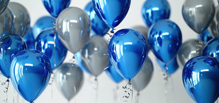 blue and gray balloons floating on a white background.の素材