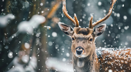 deer on a tree with snow.の素材
