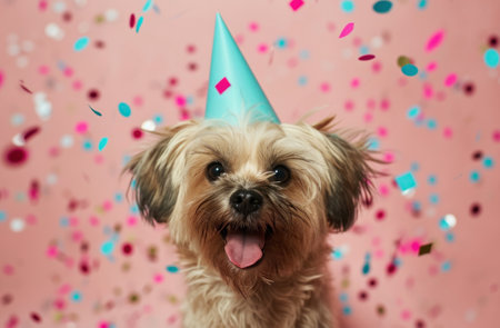cute dog wearing a party hat.の素材