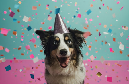 cute dog wearing a party hat.の素材