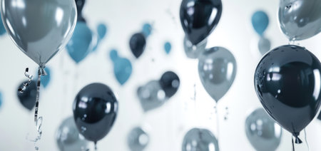 blue and gray balloons floating on a white background.の素材
