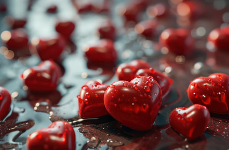 many red hearts on the floor.の素材