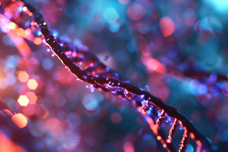 dna strand shown with bokeh background.の素材