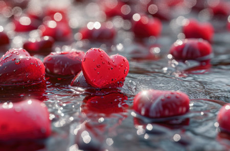 many red hearts on the floor.の素材