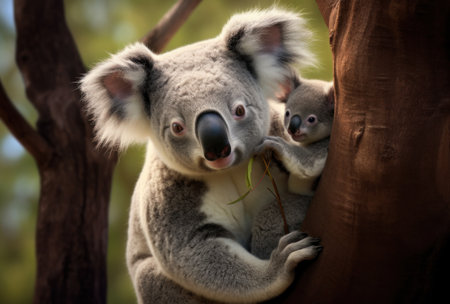 mother baby koala and mother tree.の素材