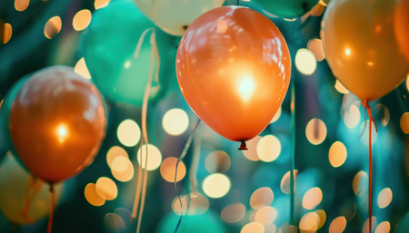 several colorful balloons are hanging in space.の素材