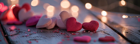 several pink and white hearts on a table.の素材