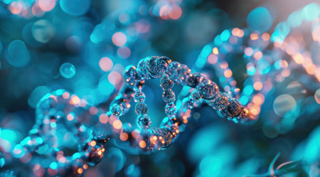 the dna molecule in a blue tone background.の素材