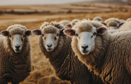 sheep in front of a field.の素材