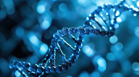 the dna molecule in a blue tone background.の素材