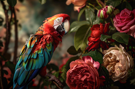 parrot and roses wallpaper,.の素材