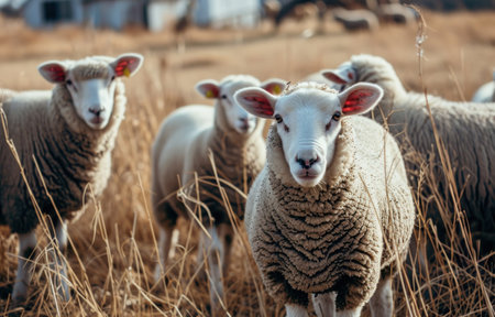 the farm ewe lambs or sheep.の素材