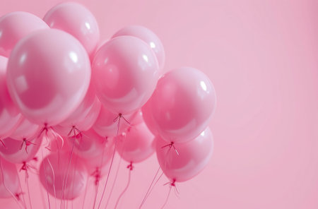 pink seamless helium balloons on a pink background.の素材