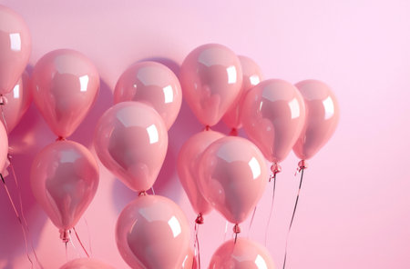 pink seamless helium balloons on a pink background.の素材
