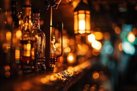 many bottles and lanterns are on the shelves.の素材