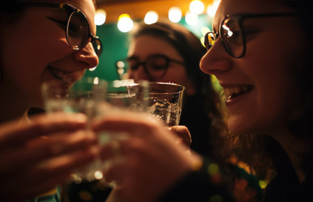 close up shot of group of friends celebrating st patrick's day.の素材