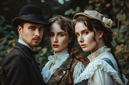 three women and men standing next to each other,.の素材