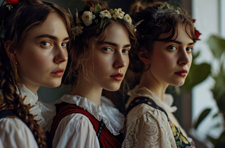 three girls dressed in costumes.の素材