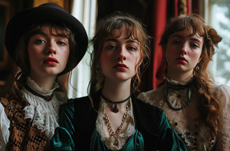 three girls dressed in costumes.の素材