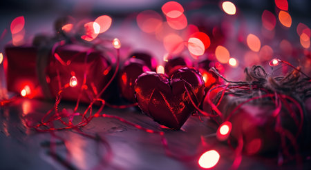 valentine's day decoration red hearts wrapped.の素材