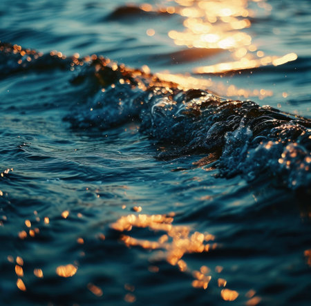 a close up of water with sun shining on it.の素材