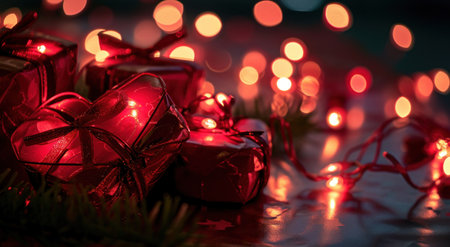 valentine's day decoration red hearts wrapped.の素材