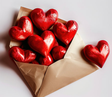 hearts of love in an envelope on white background.の素材