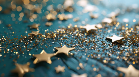 golden stars falling off of a blue wall.の素材