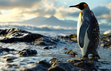 looking over black and white shaped penguin penguin,.の素材