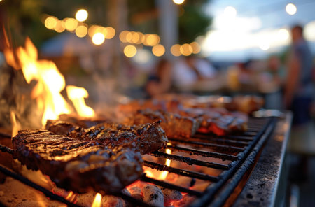 a barbecue grill with steaksの素材