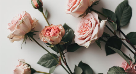 pink roses in a frame on a white background.の素材