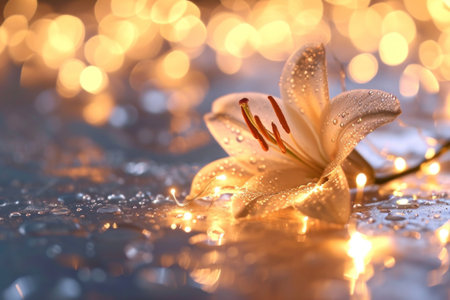 a lily flower decoration with lights on a backdrop.の素材