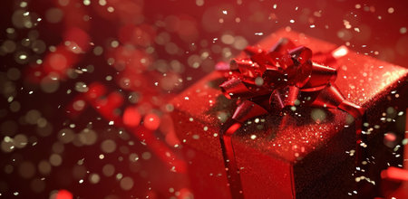 christmas present box flying in the red air christmas present.の素材