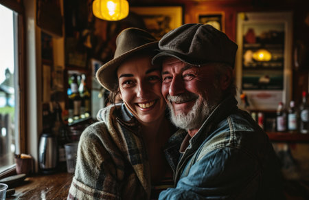 father and daughter smiling together.の素材