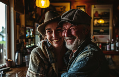 father and daughter smiling together.