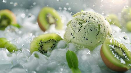 Realistic kiwi ice cream.の素材