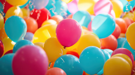 Vibrant balloons fill the air, creating a festive and joyous atmosphere with copy space.の素材