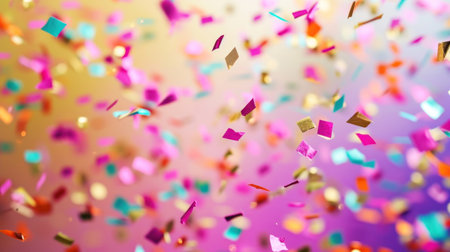 Colorful confetti rains down, adding excitement to the celebratory occasion with copy space.の素材