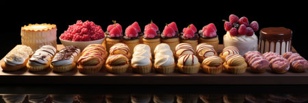 some different kinds of pastries lined up on a table.の素材