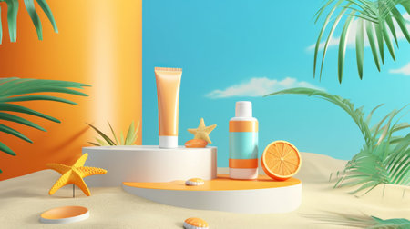 summer winthout brand sunscreen tube ad banner.の素材