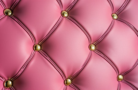 pink leather background with stitching and metal details for fashion design.の素材